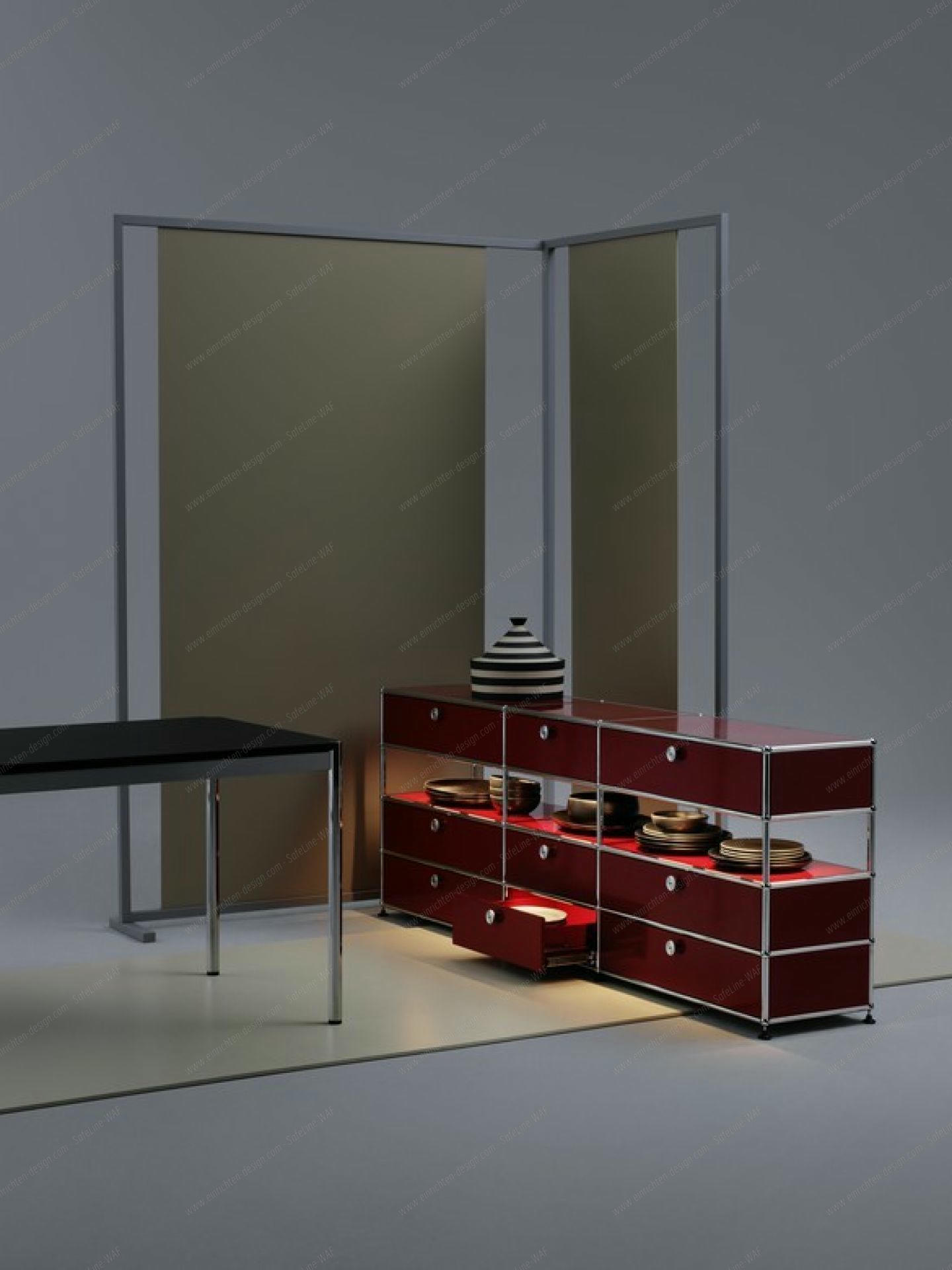 E worktable illuminated ruby red USM Haller | ruby red